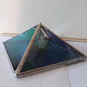 Stained Glass Pyramid with Wrapped Quartz Crystal